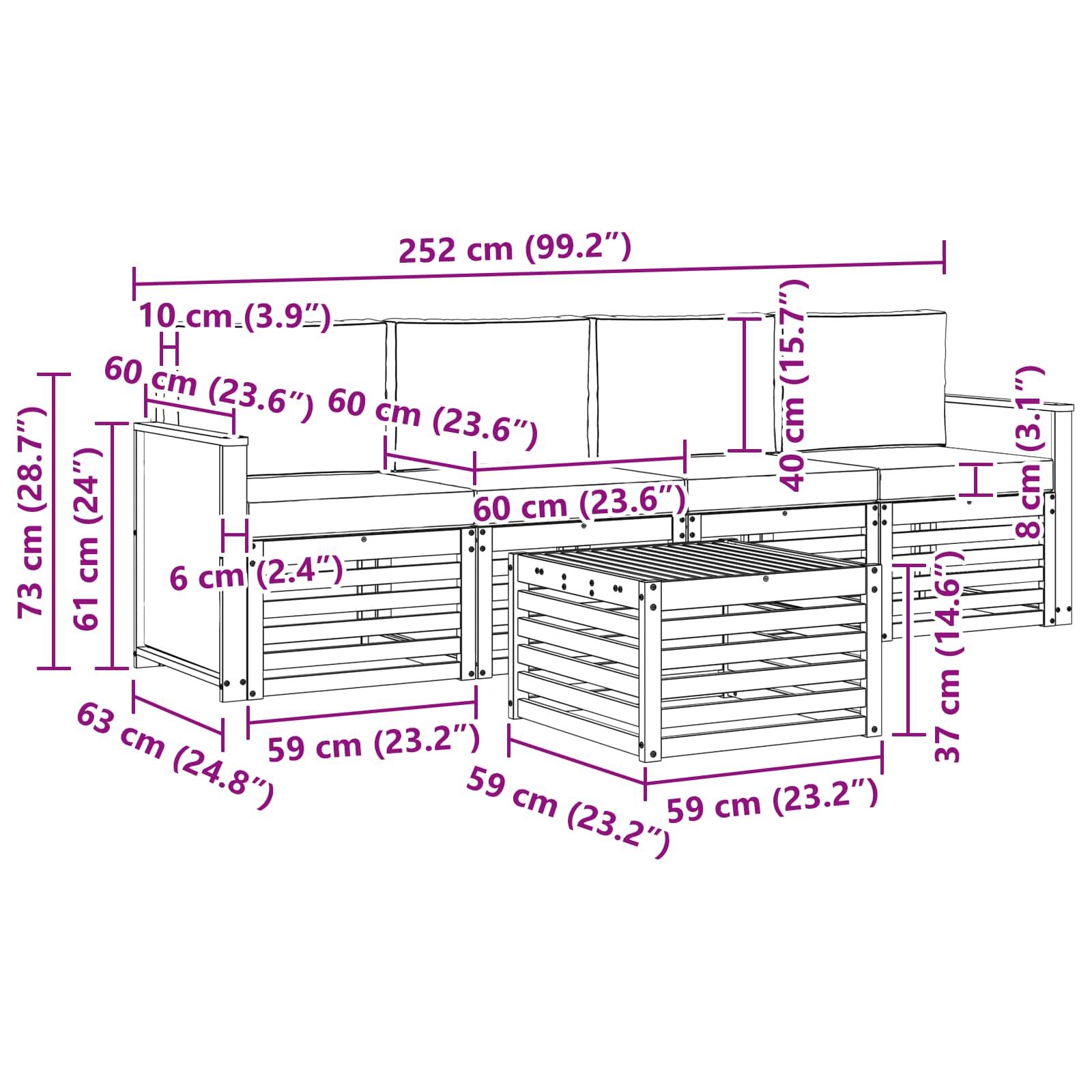 Set vanjskih sofa 5 pcs Prirodna i antracit Čvrsto drvo akacije