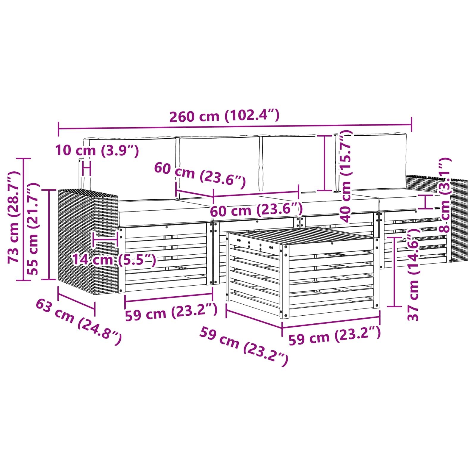 Set vanjskih sofa 5 pcs Prirodna i krem Čvrsto drvo akacije