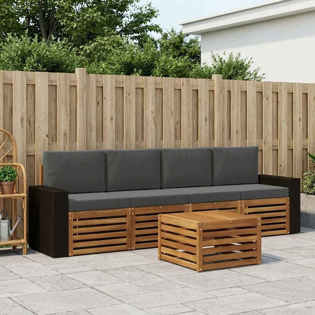 Set vanjskih sofa 5 pcs Prirodna i antracit Čvrsto drvo akacije
