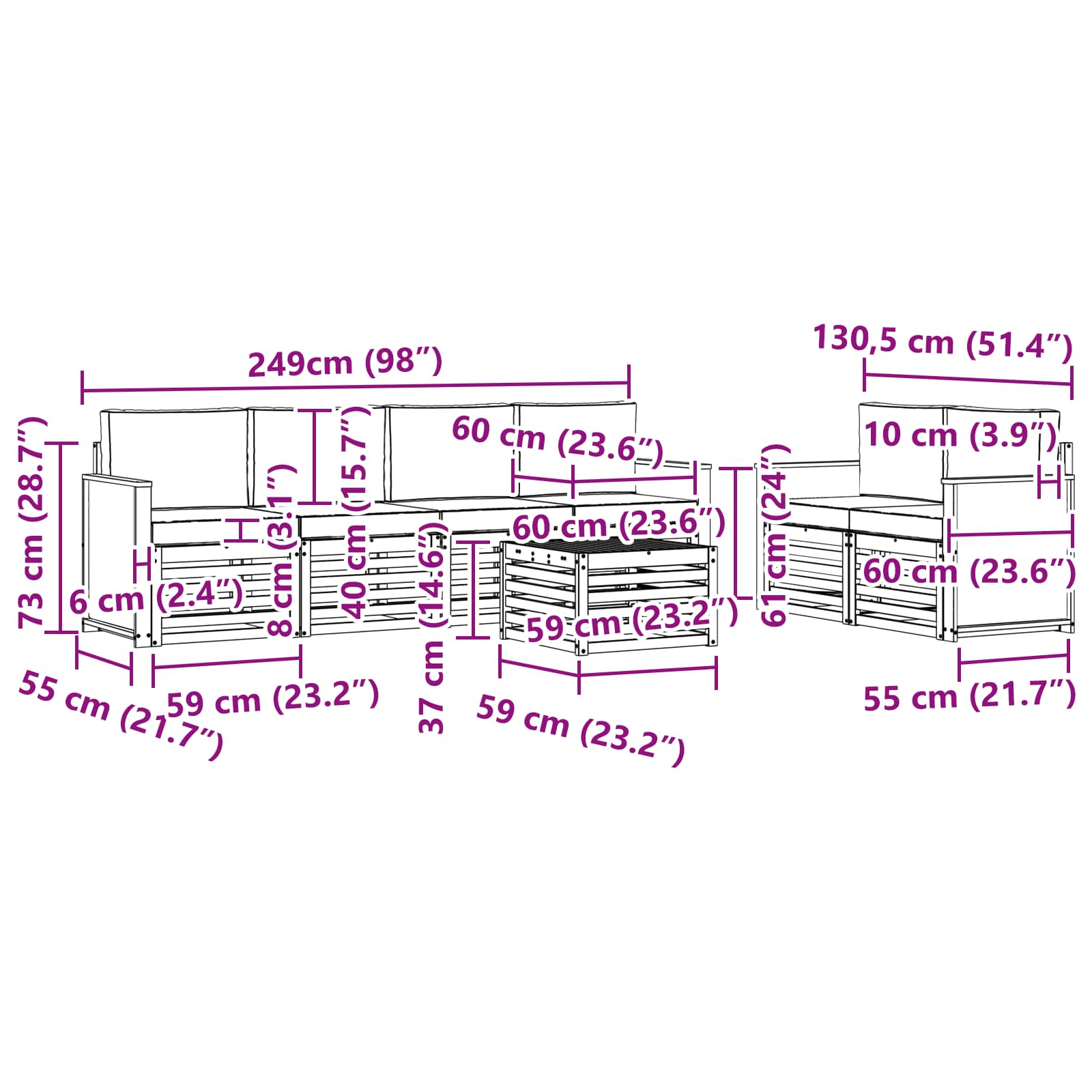 Set vanjskih sofa 7 pcs Prirodna i antracit Čvrsto drvo akacije