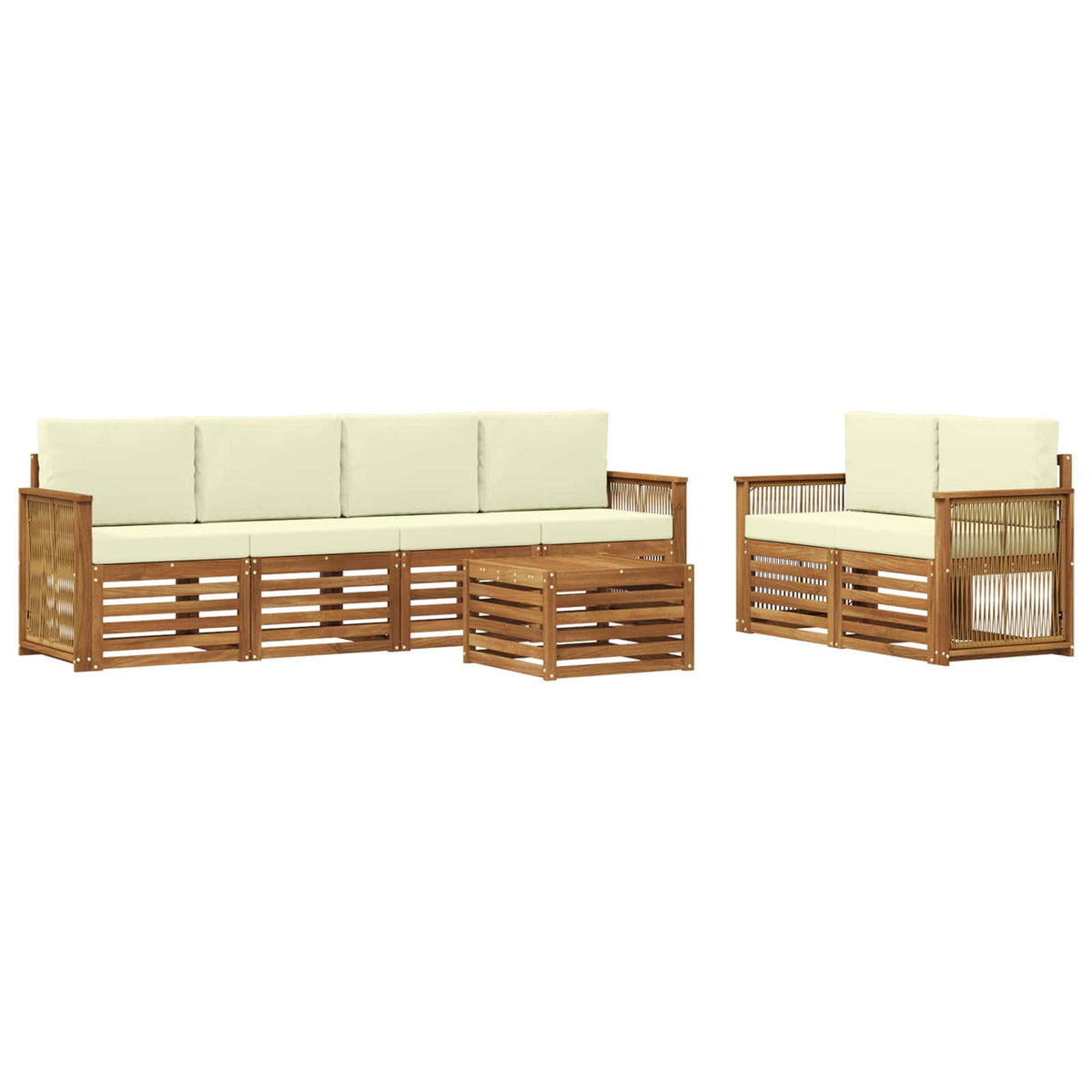 Set vanjskih sofa 7 kom. Prirodna i krem Čvrsto drvo akacije
