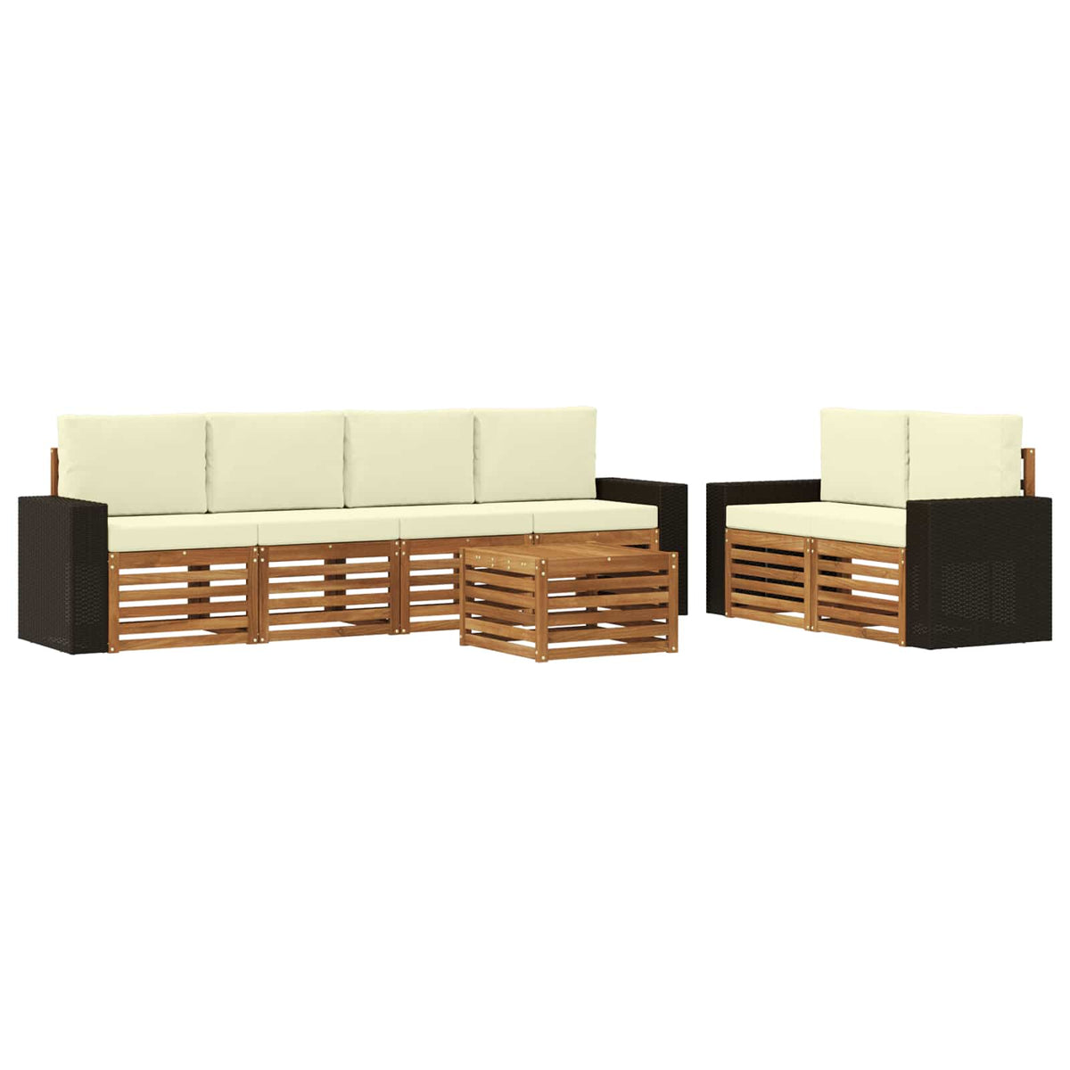 Set vanjskih sofa 7 kom. Prirodna i krem Čvrsto drvo akacije