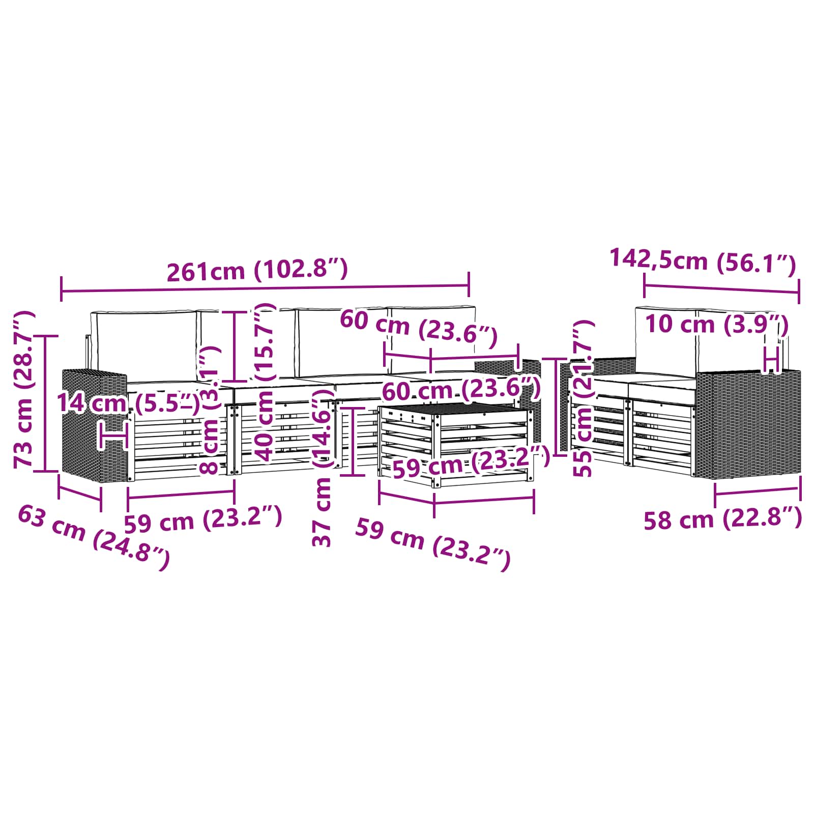 Set vanjskih sofa 7 pcs Prirodna i krem Čvrsto drvo akacije