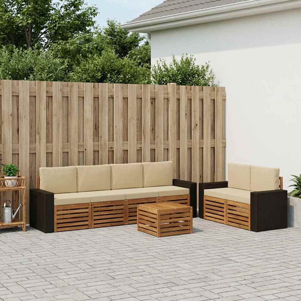 Set vanjskih sofa 7 pcs Prirodna i bež Čvrsto drvo akacije