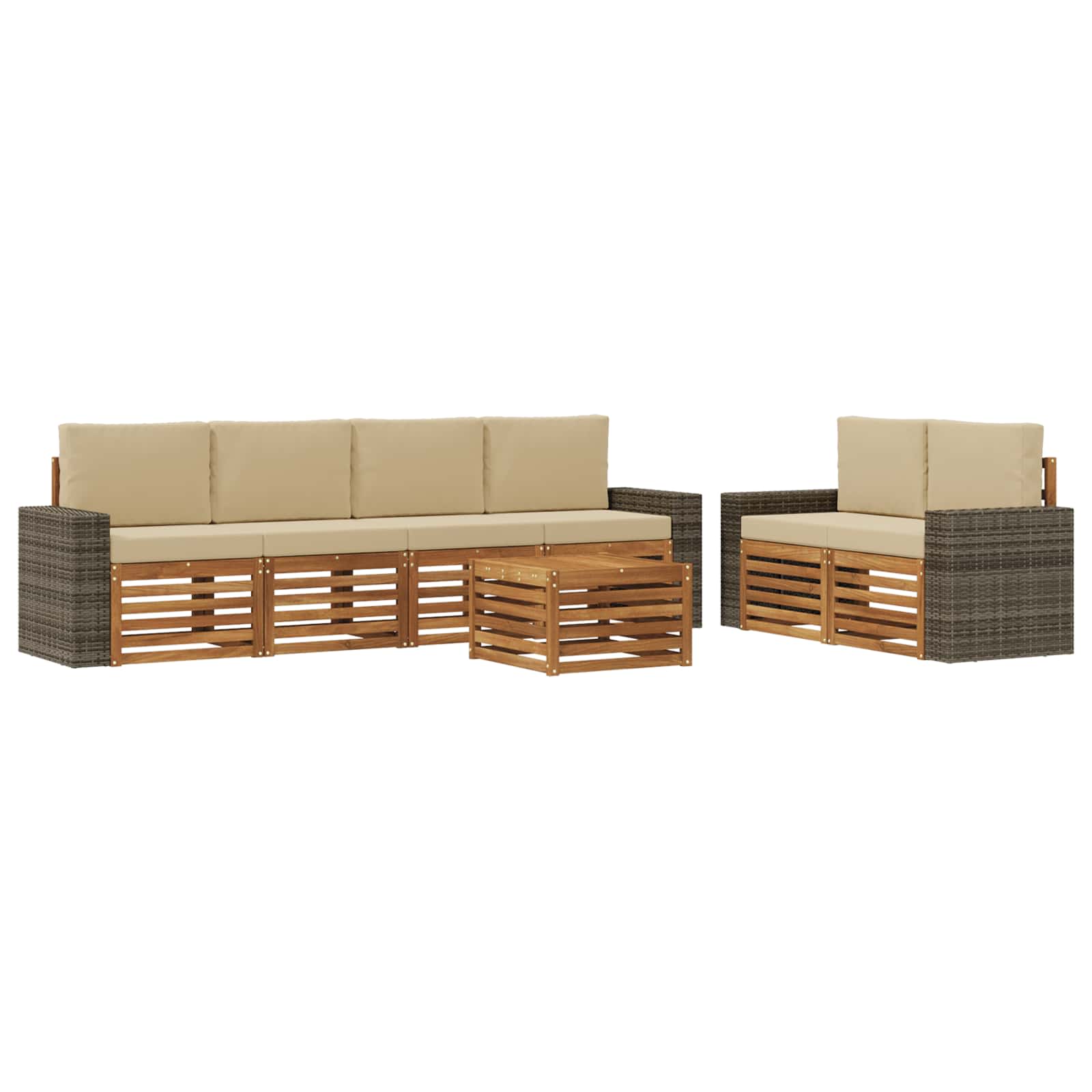 Set vanjskih sofa 7 pcs Prirodna i bež Čvrsto drvo akacije