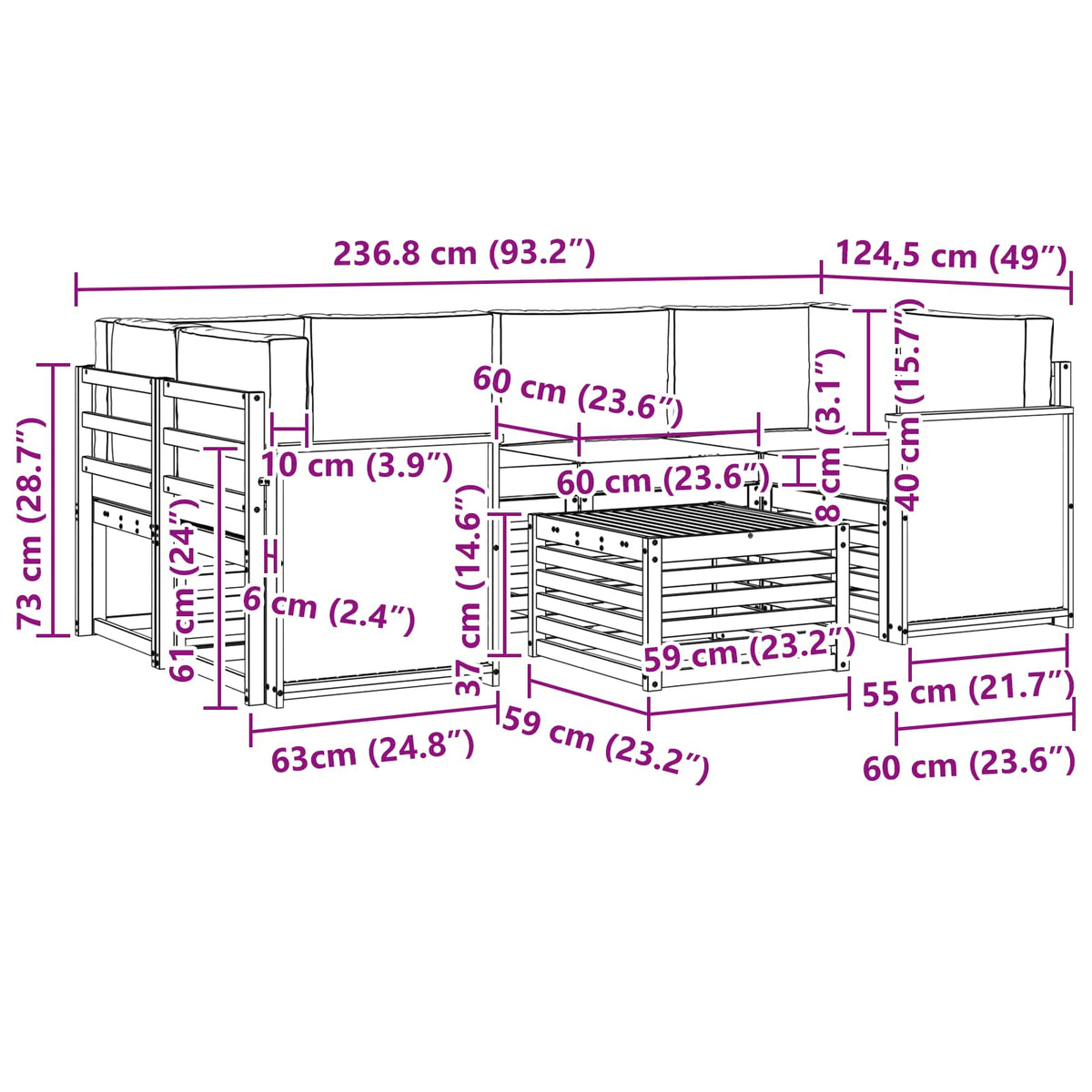Set vanjskih sofa 7 kom. Prirodna i svjetlosiva