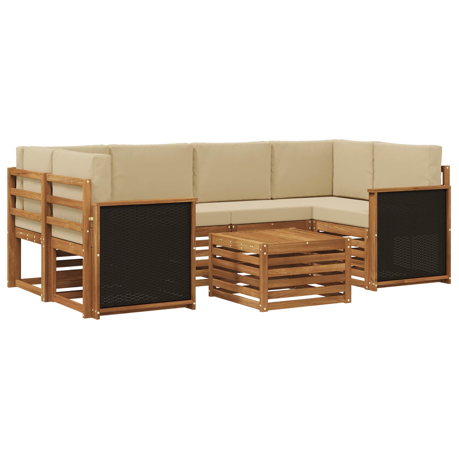 Set vanjskih sofa 7 pcs Prirodna i bež Čvrsto drvo akacije