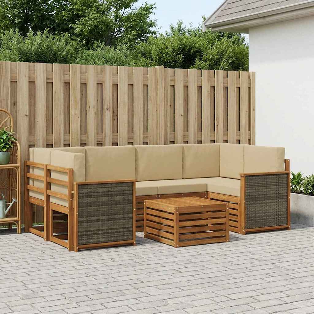 Set vanjskih sofa 7 kom. Prirodna i bež Čvrsto drvo akacije