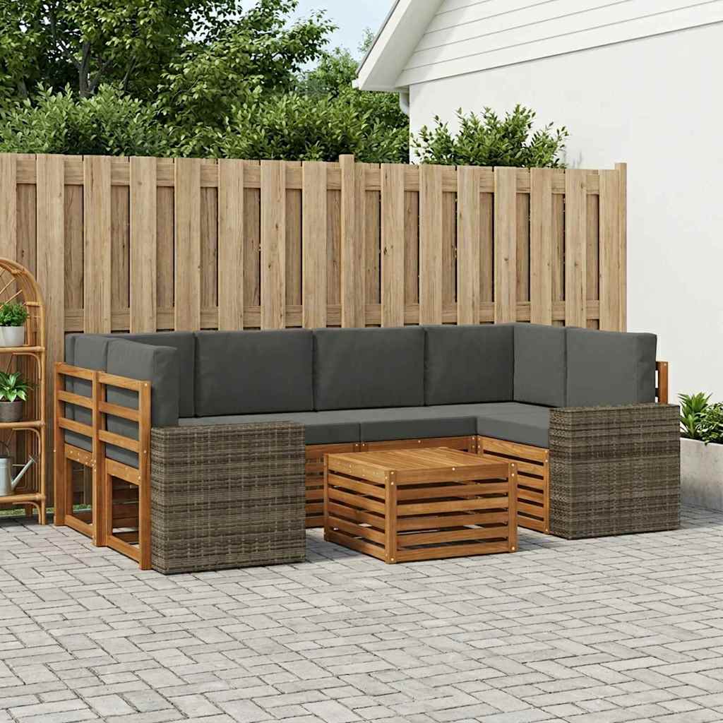 Set vanjskih sofa 7 pcs Prirodna i antracit Čvrsto drvo akacije