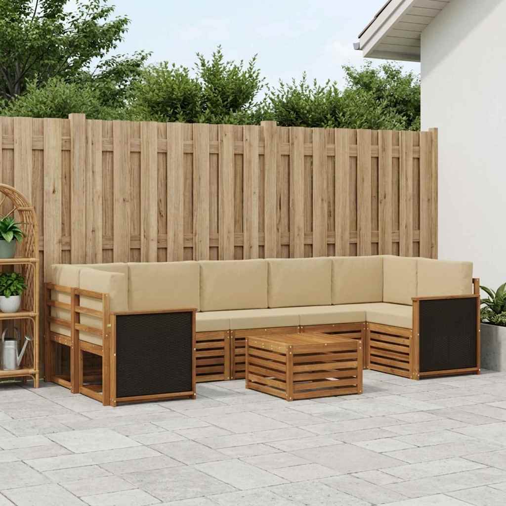Set vanjskih sofa 8 pcs Prirodna i bež Čvrsto drvo akacije