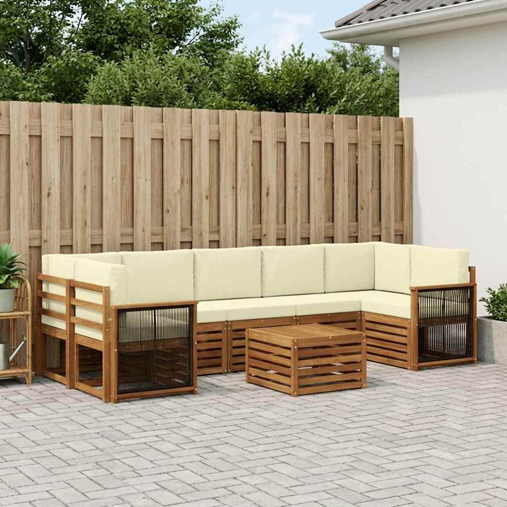 Set vanjskih sofa 8 kom. Prirodna i krem Čvrsto drvo akacije