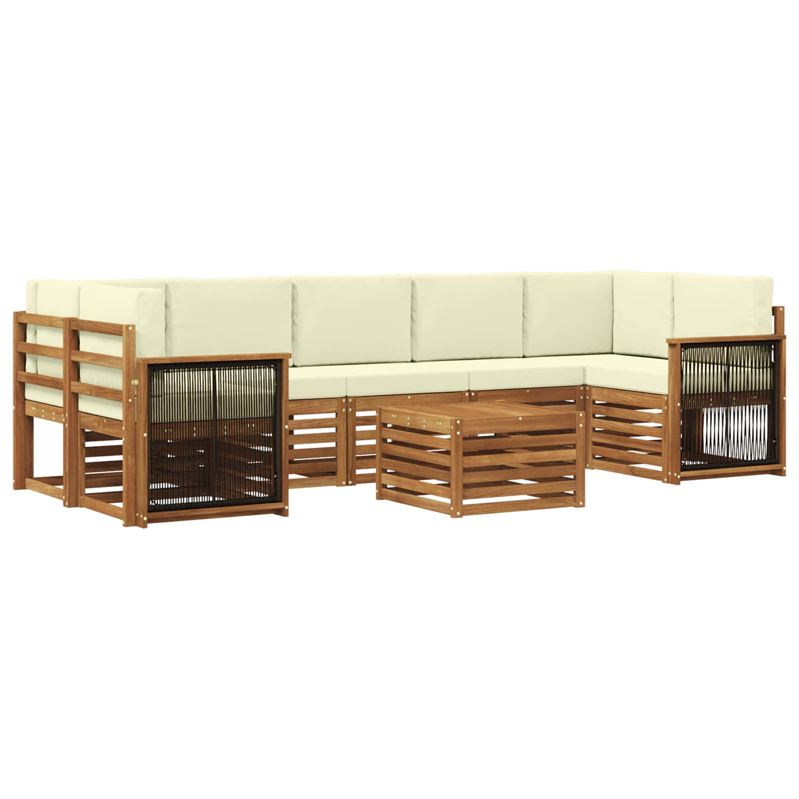 Set vanjskih sofa 8 kom. Prirodna i krem Čvrsto drvo akacije