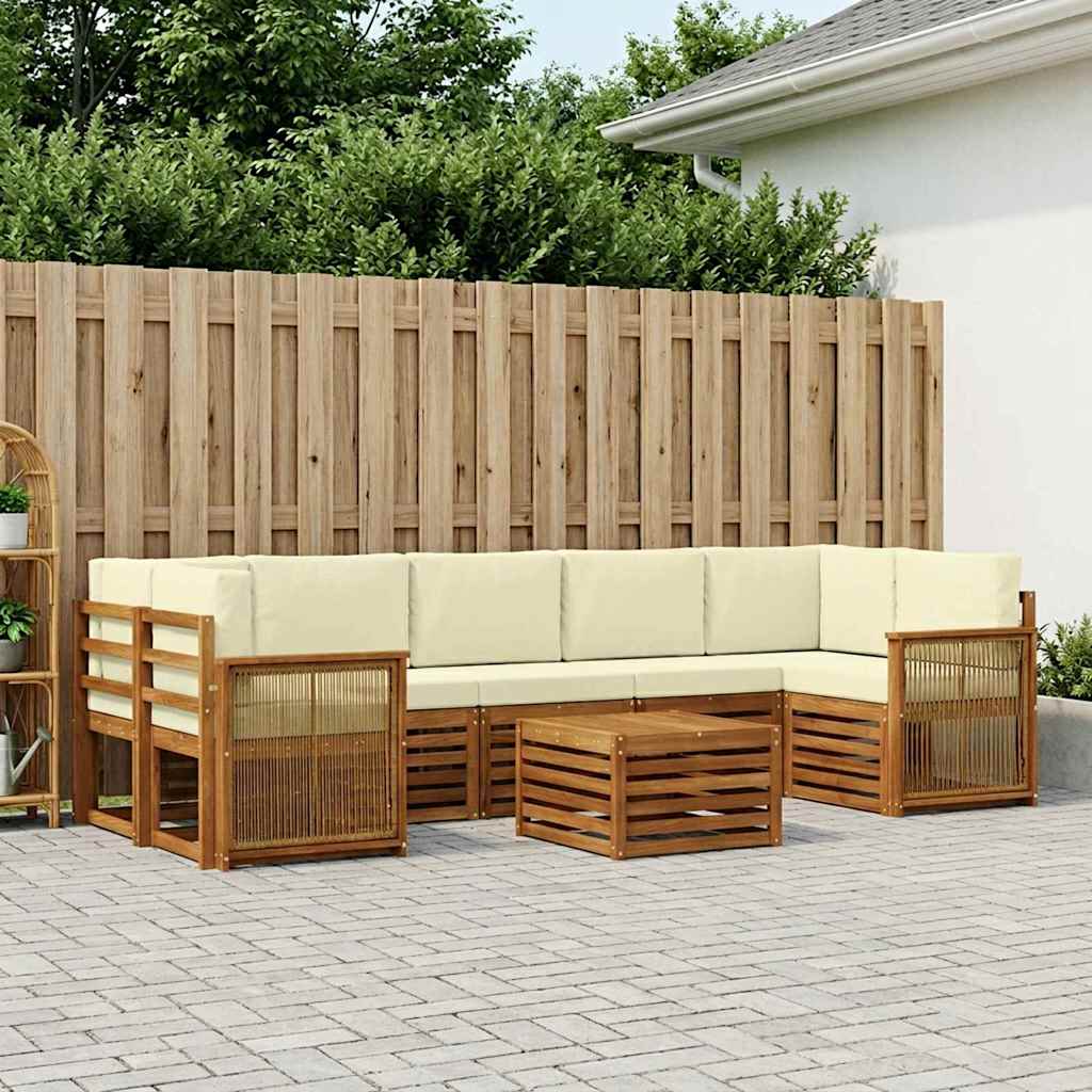 Set vanjskih sofa 8 kom. Prirodna i krem Čvrsto drvo akacije