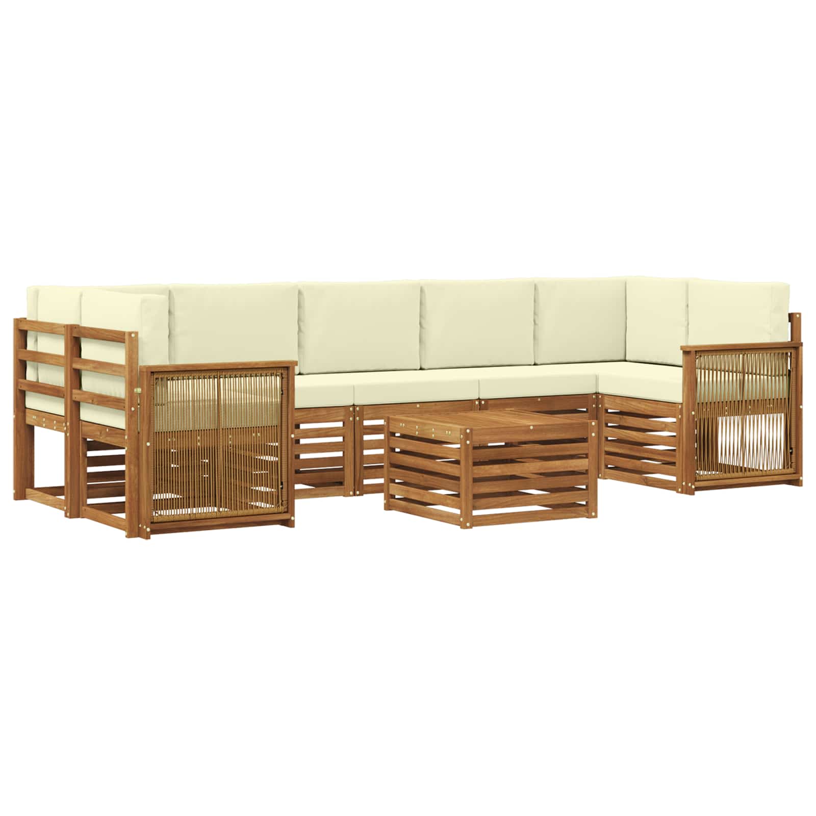 Set vanjskih sofa 8 kom. Prirodna i krem Čvrsto drvo akacije