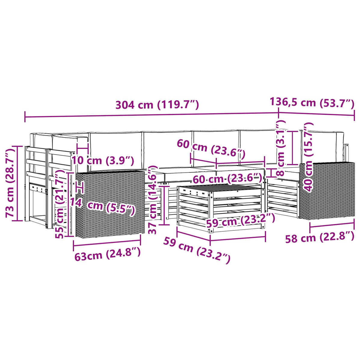 Set vanjskih sofa 8 kom. Prirodna i svjetlosiva