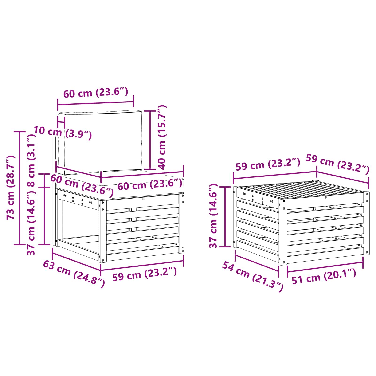 Setovi sofa s jastukom 9 pcs Čvrsto drvo akacije