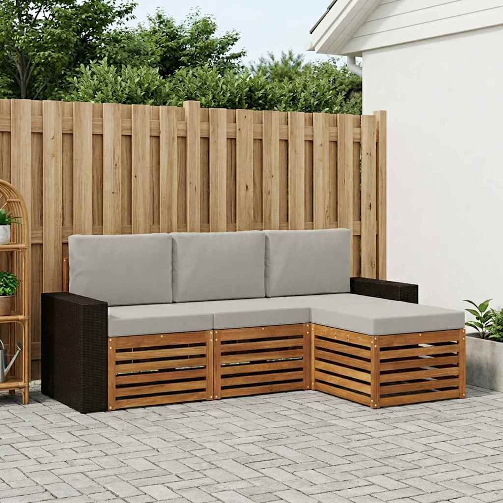 Set vanjskih sofa s jastukom 4 pcs Prirodna i svjetlosiva