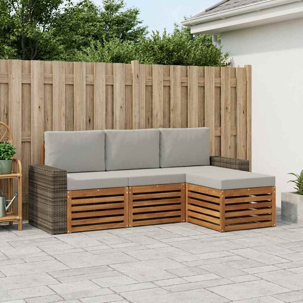 Set vanjskih sofa s jastukom 4 pcs Prirodna i svjetlosiva