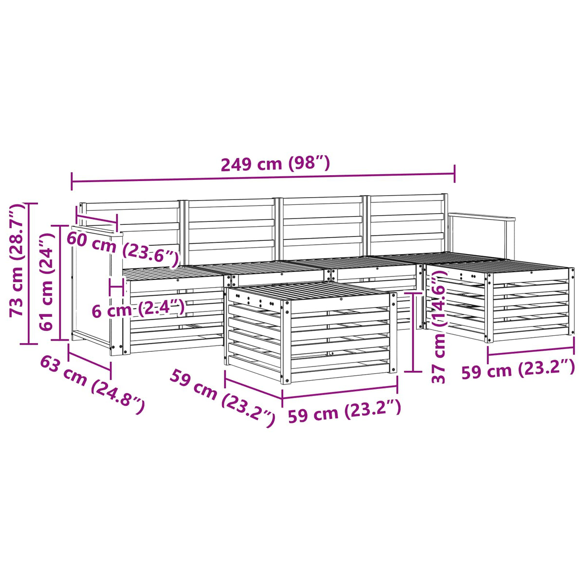 Set vanjskih sofa 6 kom. Prirodna