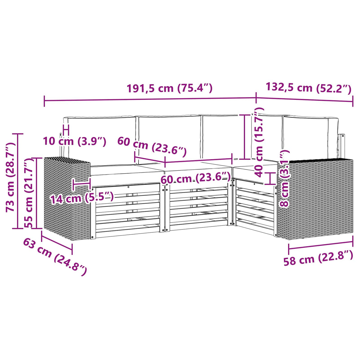 Set vanjskih sofa 4 kom. Poliester