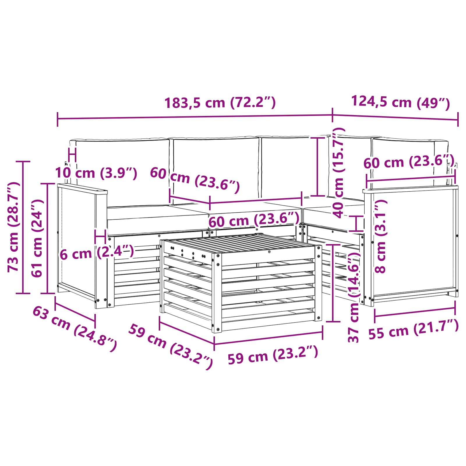 Set vanjskih sofa 5 pcs Prirodna i antracit 59 x 59 x 37 cm