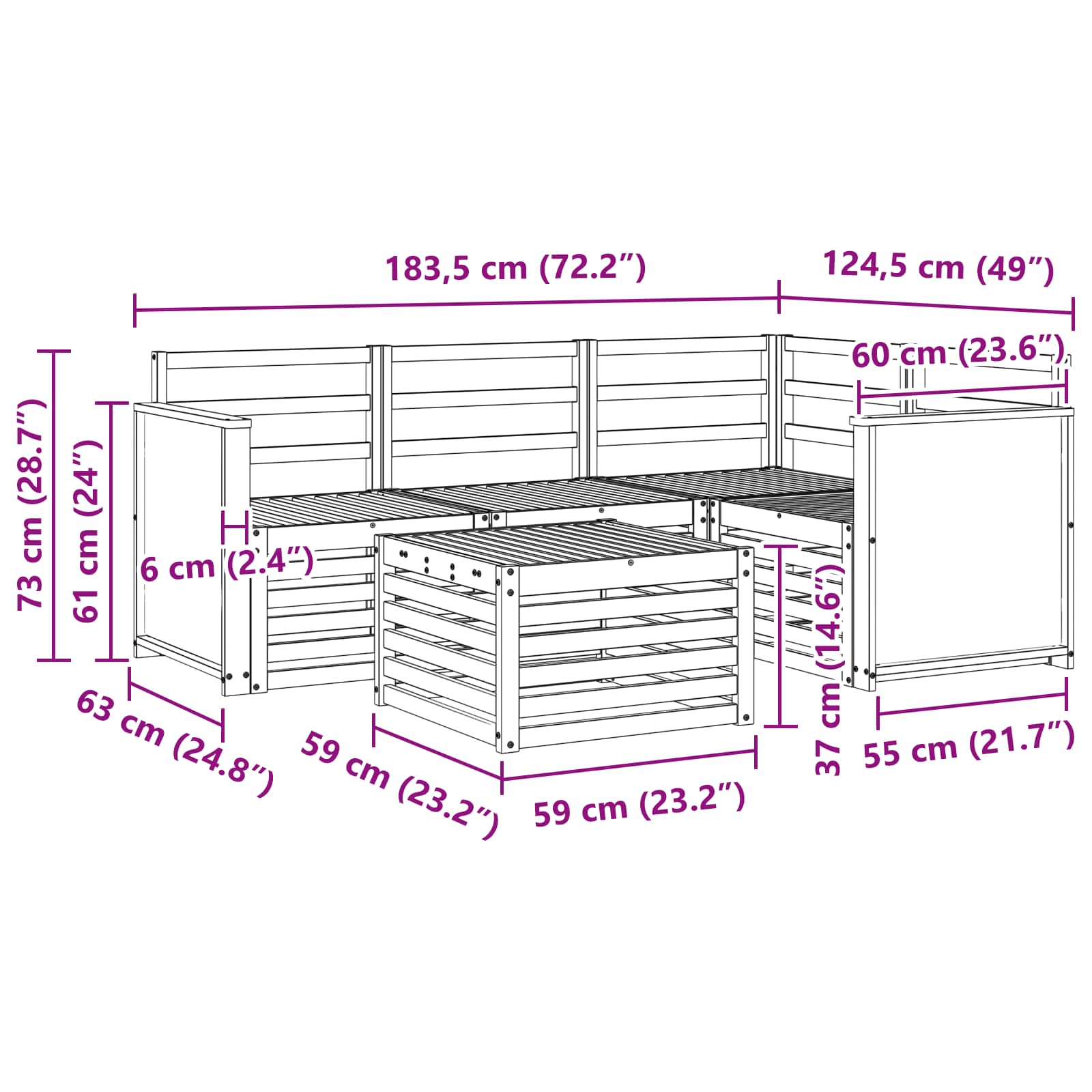 Set vanjskih sofa 5 pcs Prirodna 59 x 59 x 37 cm Poliester