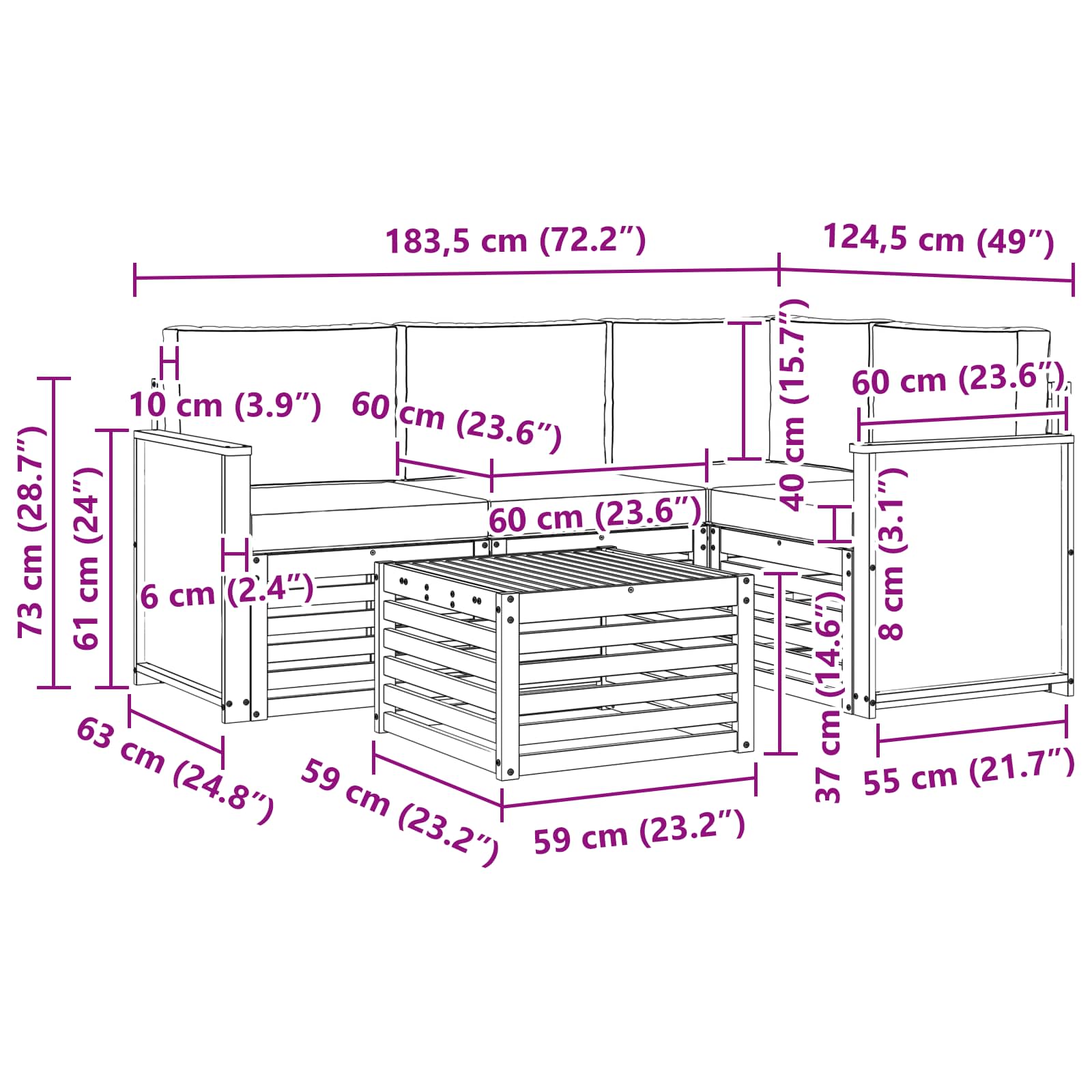 Set vanjskih sofa 5 pcs Prirodna i bež 59 x 59 x 37 cm