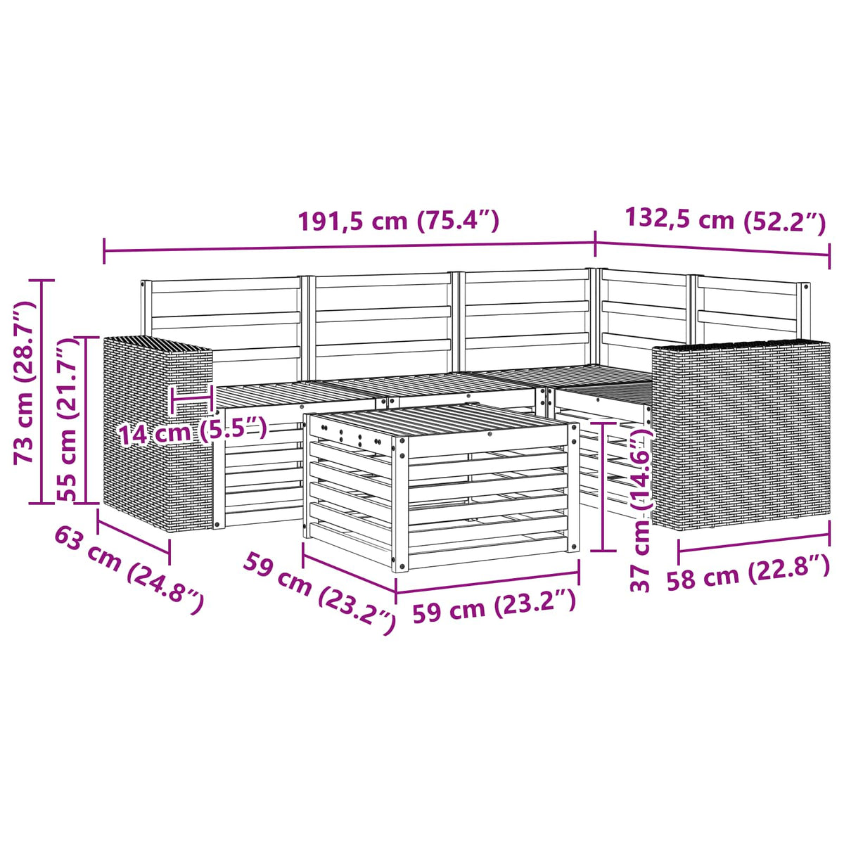 Set vanjskih sofa 5 kom. Prirodna Poliester