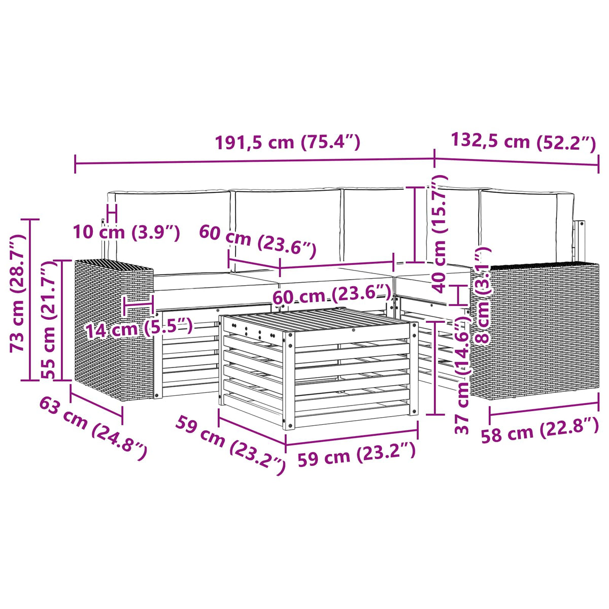 Set vanjskih sofa 5 kom. Prirodna i svjetlosiva Poliester