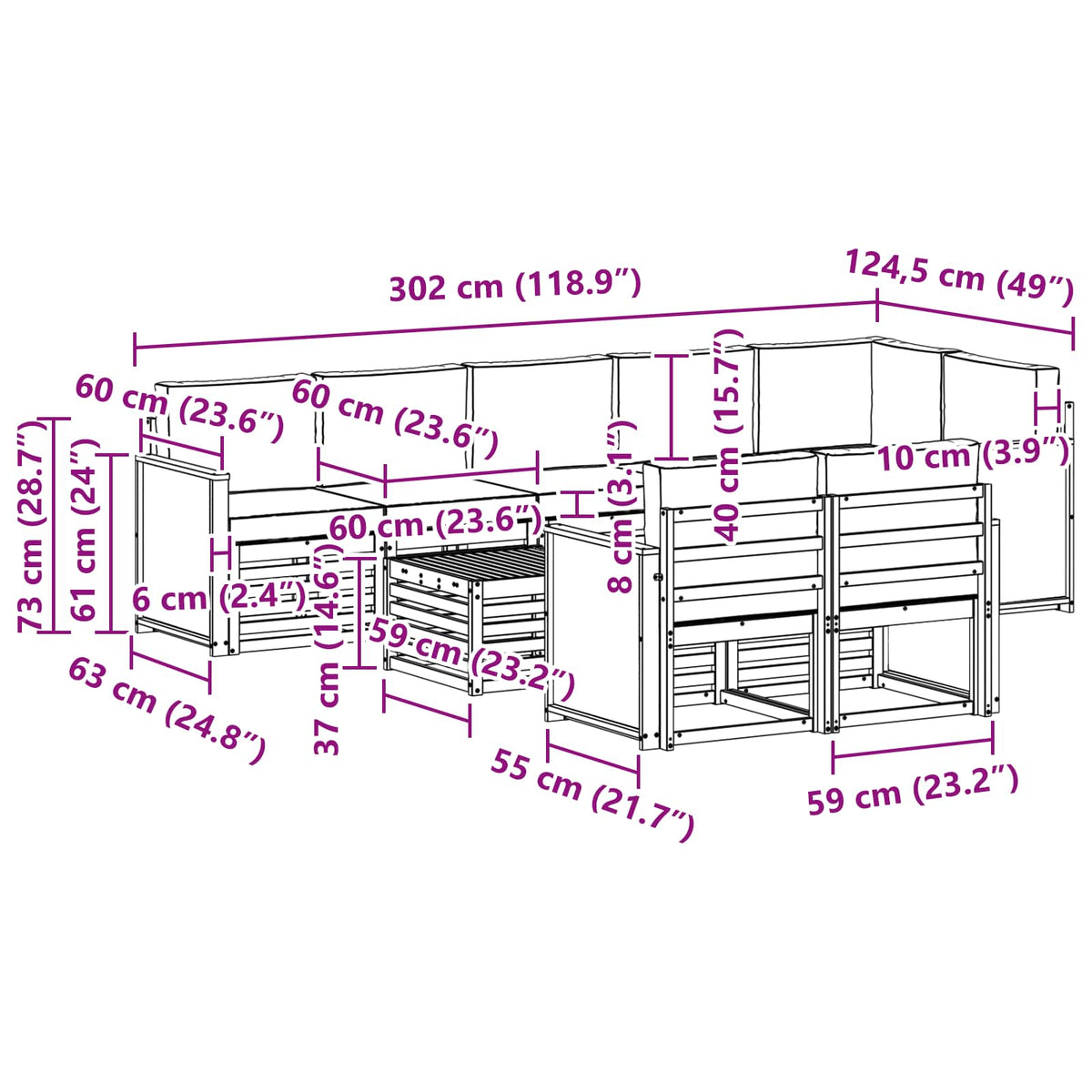 Set vanjskih sofa 8 kom. Prirodna i krem