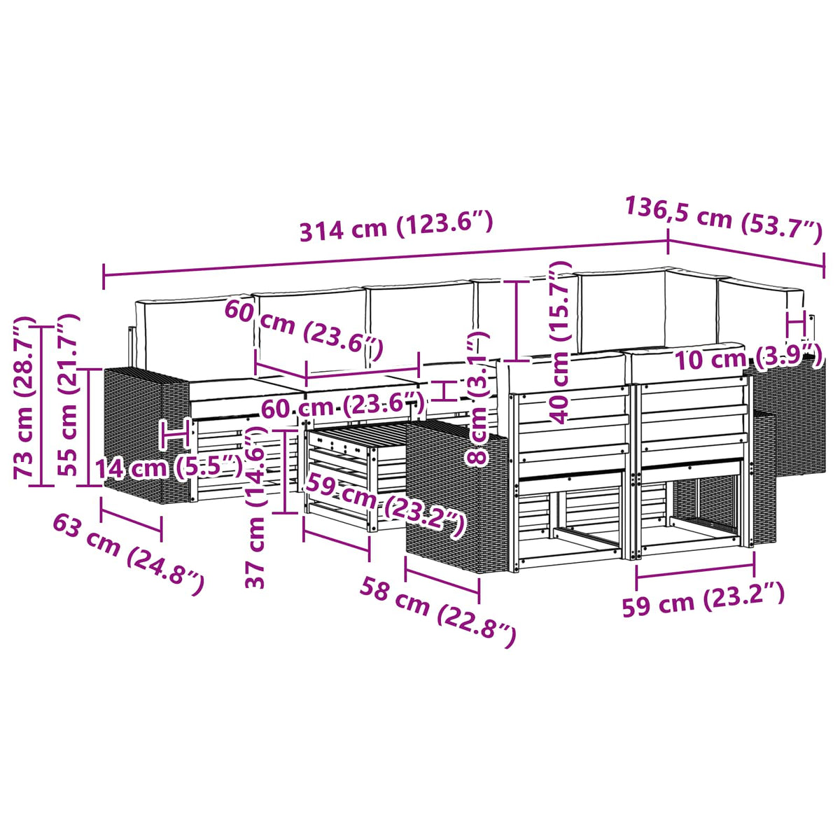 Set vanjskih sofa 9 kom. Prirodna i antracit Poliester