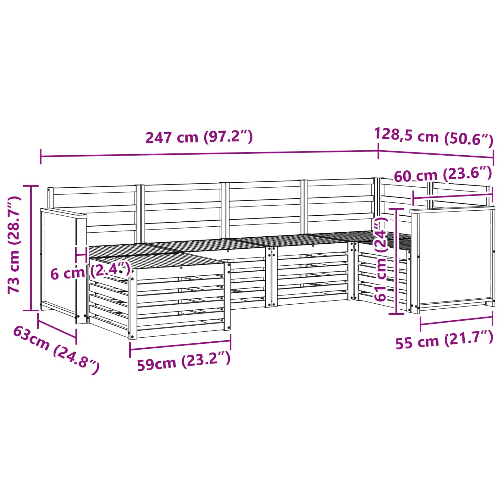 Sekcijska garnitura 5 pcs Prirodna Čvrsto drvo akacije