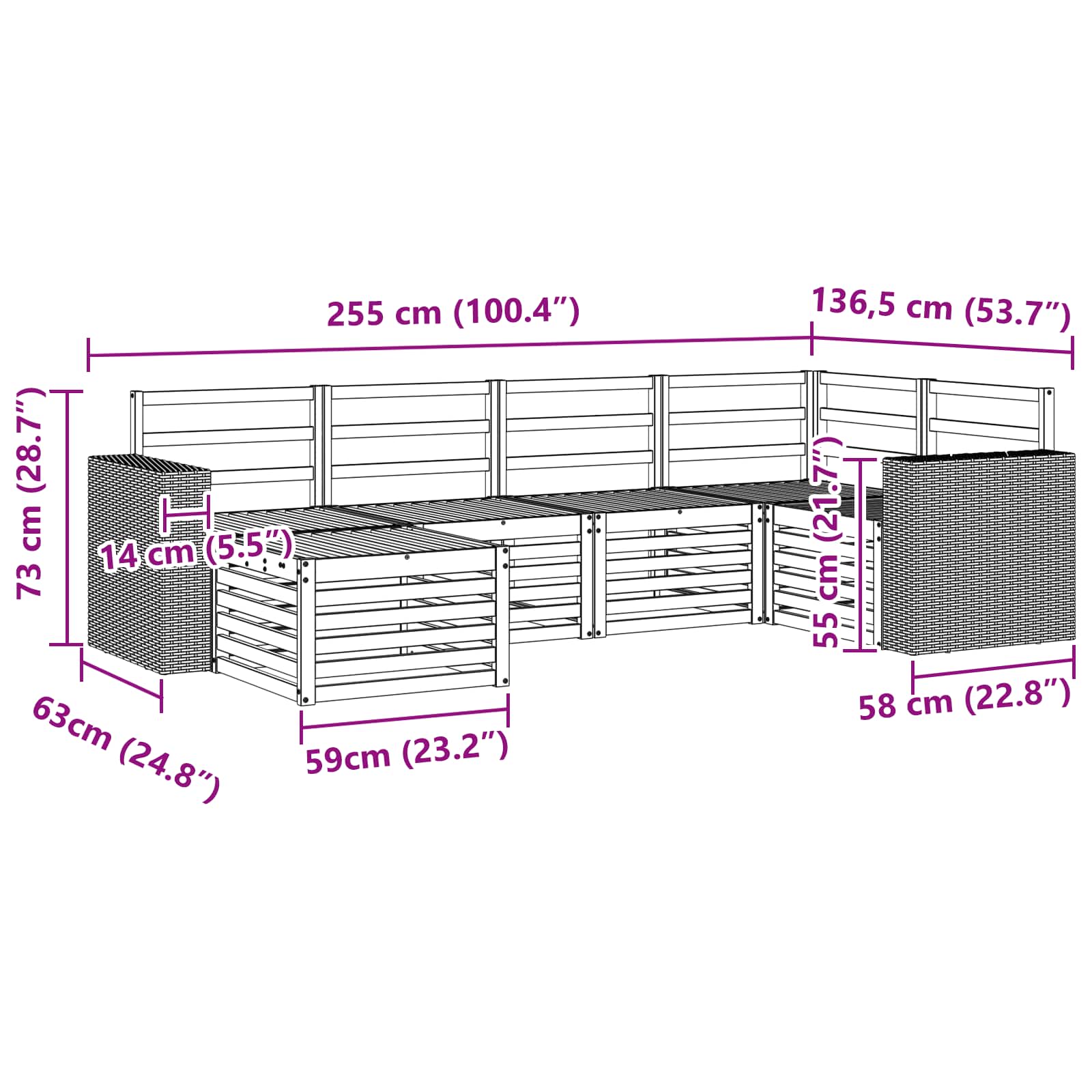 Sekcijska garnitura 6 pcs Prirodna