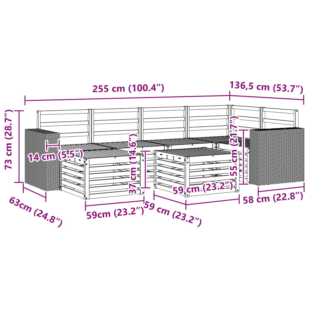 Set vanjskih sofa 7 kom. Prirodna Poliester