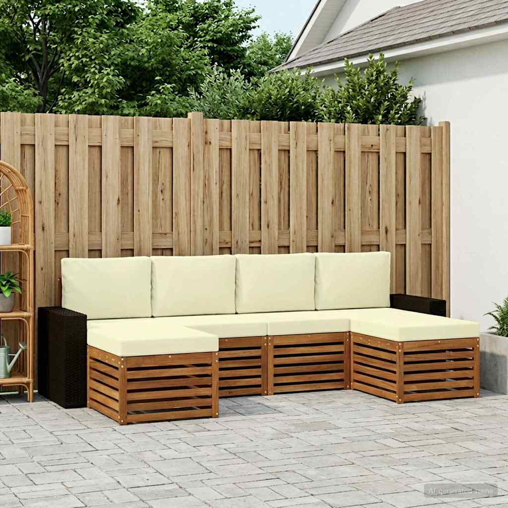 Setovi sofa 6 pcs Prirodna i krem Čvrsto drvo akacije