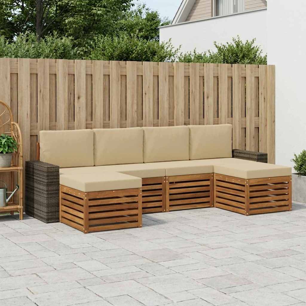 Setovi sofa s jastukom 6 pcs Prirodna i bež Čvrsto drvo akacije