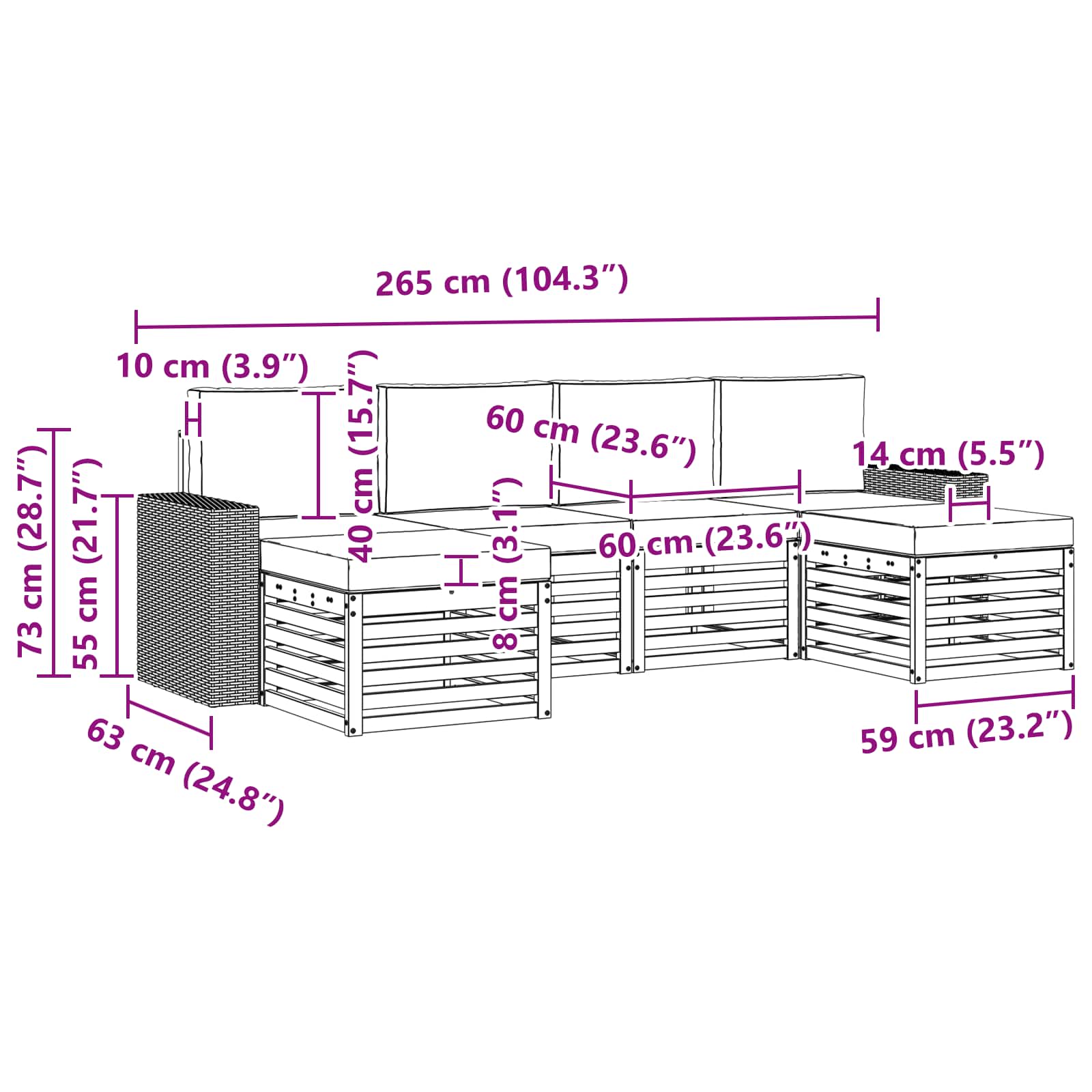Setovi sofa s jastukom 6 pcs Prirodna i bež Čvrsto drvo akacije