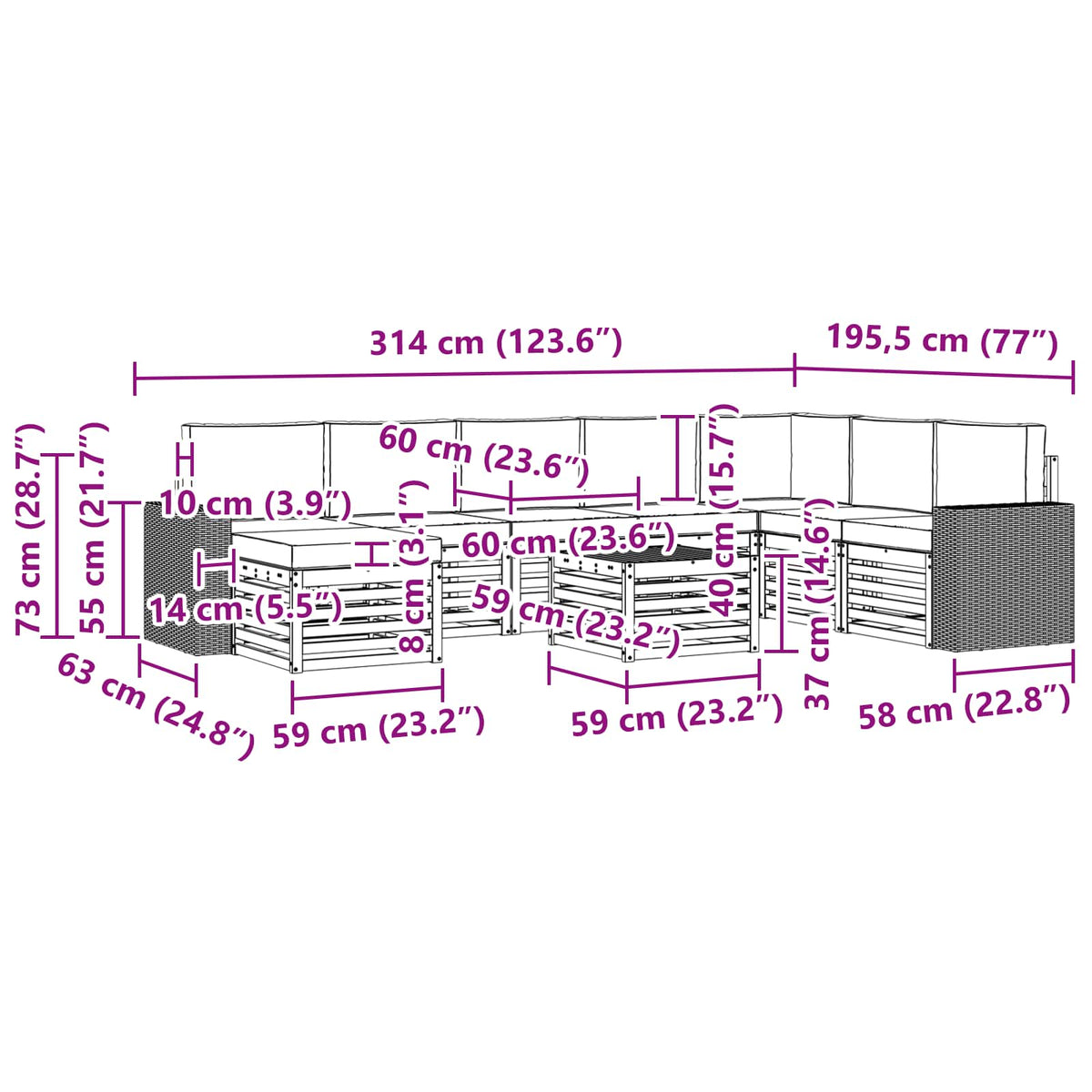Set vanjskih sofa 9 kom. Prirodna i svjetlosiva
