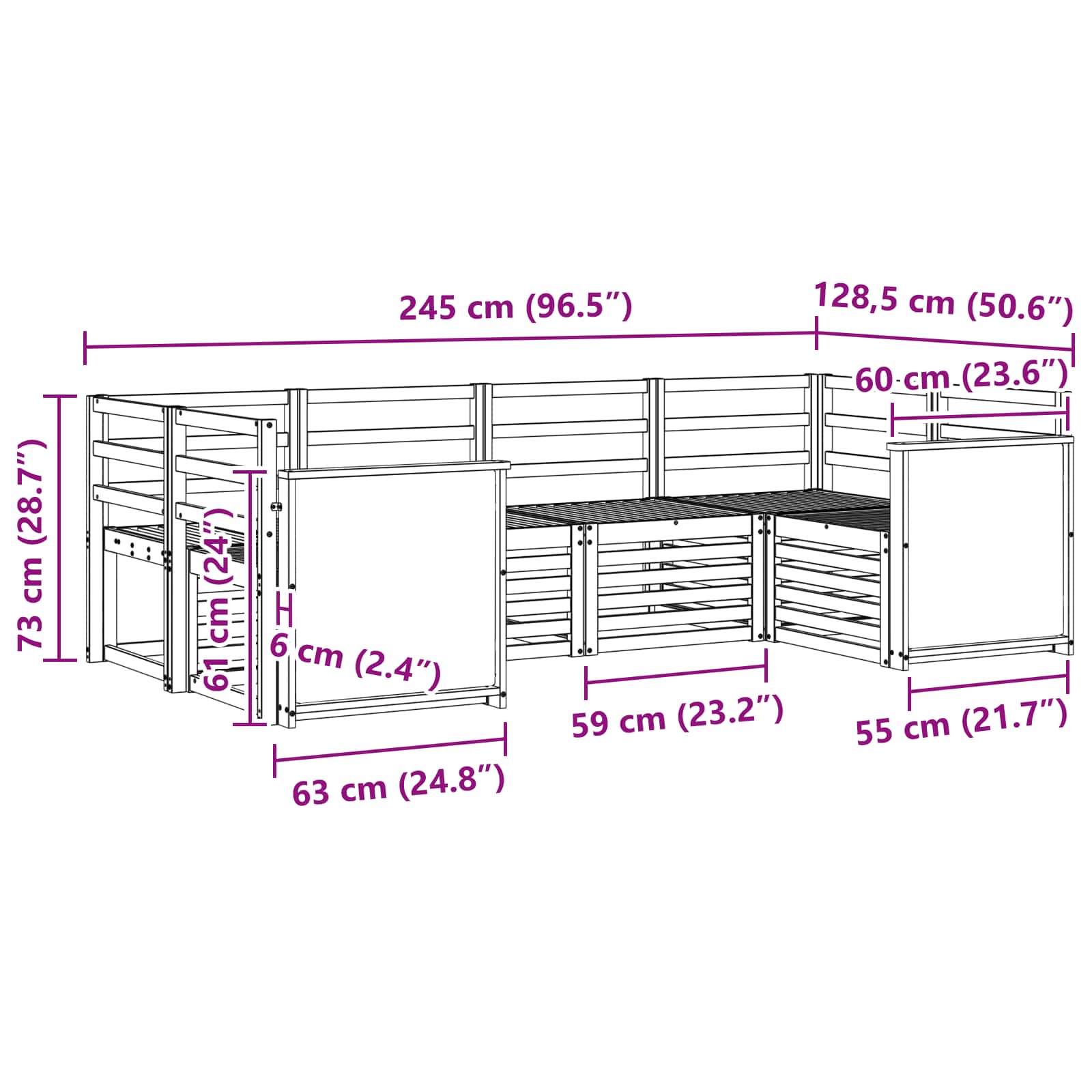 Sekcijska garnitura 5 pcs Prirodna Čvrsto drvo akacije