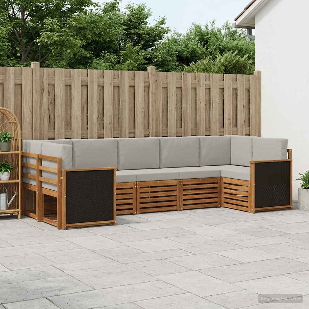 Set vanjskih sofa 6 kom. Prirodna i svjetlosiva Smeđa