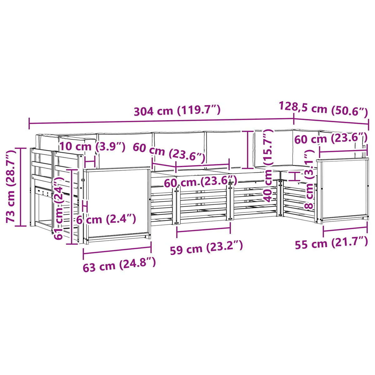 Set vanjskih sofa 6 kom. Prirodna i antracit Smeđa