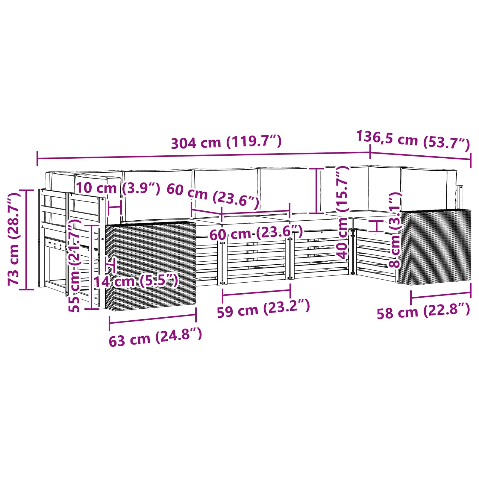 Sekcijska garnitura 7 pcs Prirodna i antracit Poliester