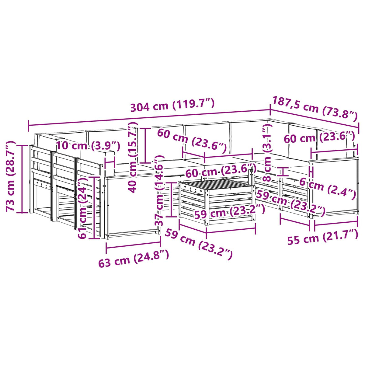 Set vanjskih sofa 10 kom. Prirodna