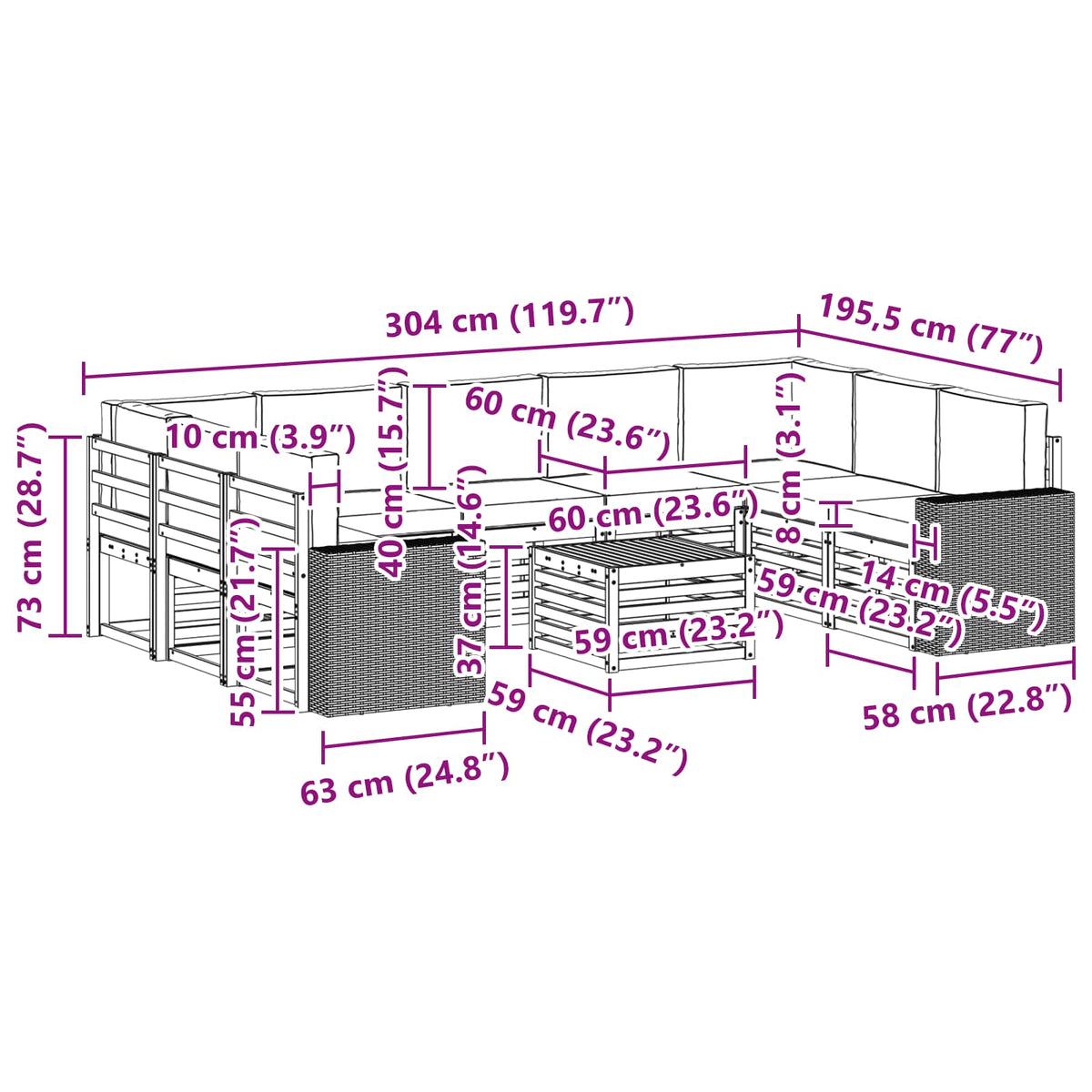 Set vanjskih sofa 10 kom. Prirodna i antracit Poliester