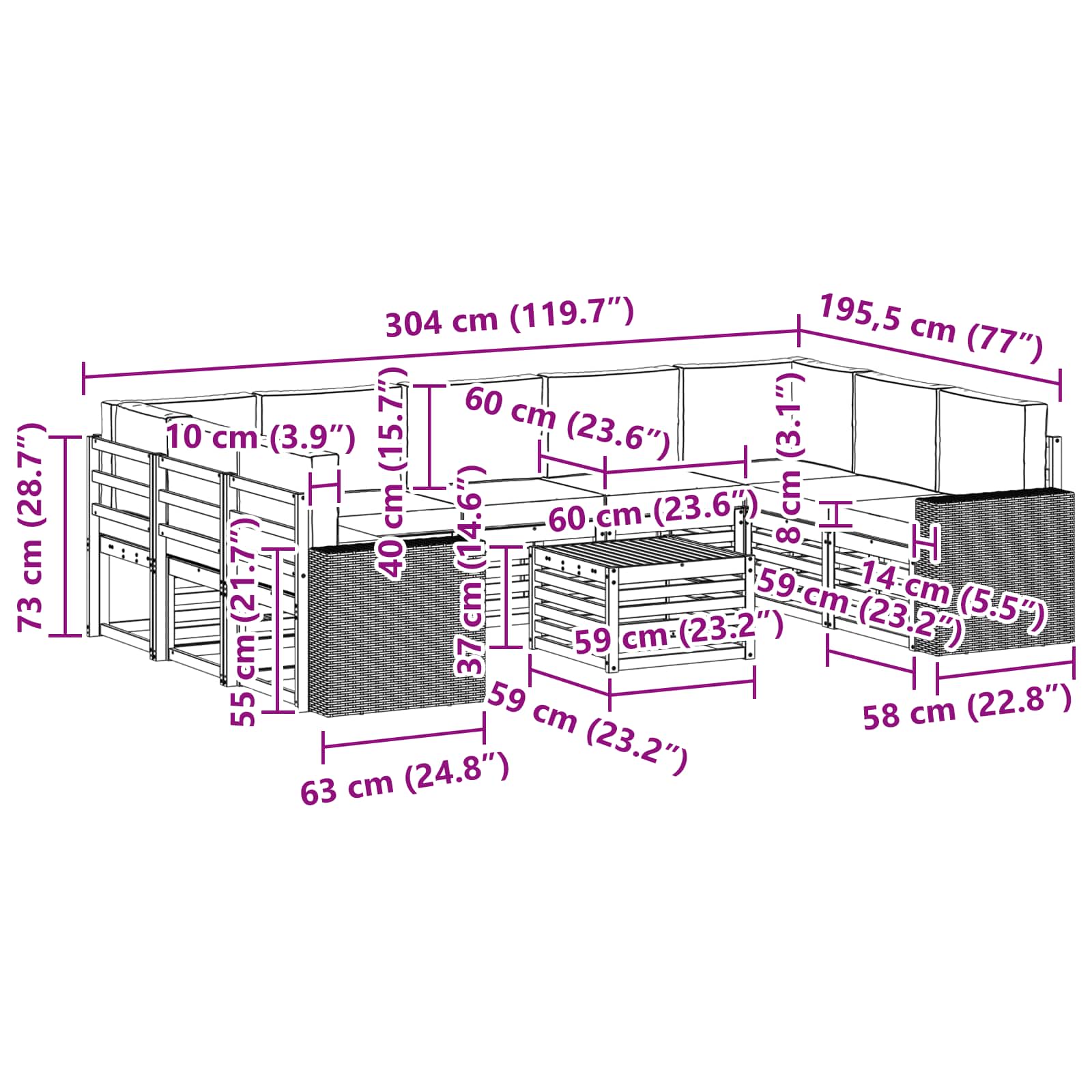 Setovi sofa 10 pcs Prirodna i bež Čvrsto drvo akacije
