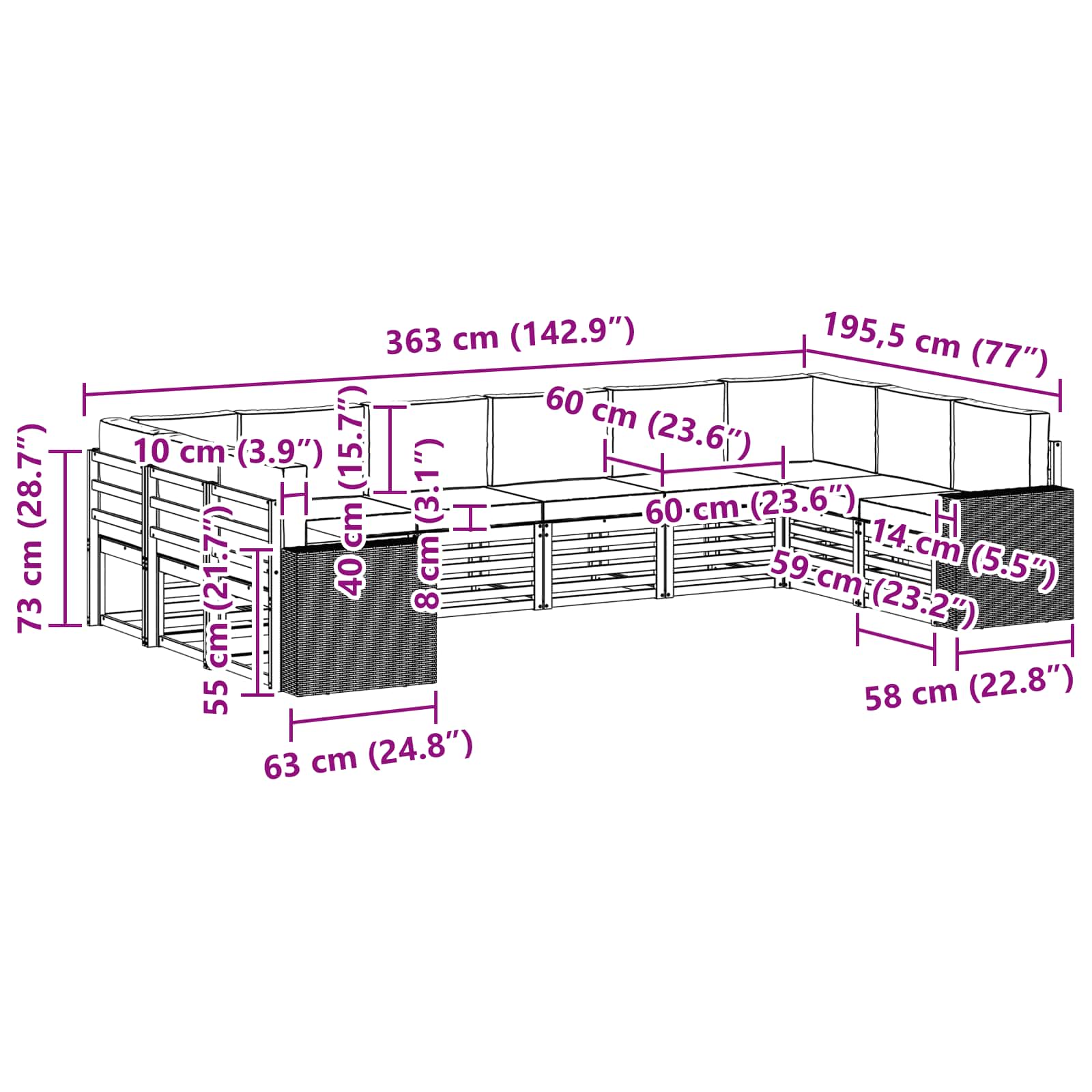 Set vanjskih sofa 10 pcs Prirodna i krem Poliester