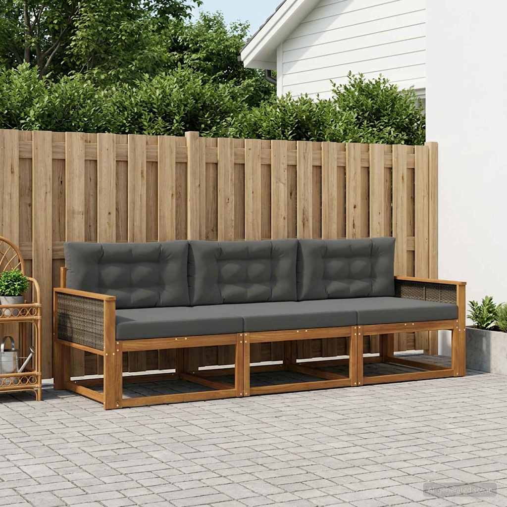 Set vanjskih sofa s jastukom 3 pcs Prirodna i antracit