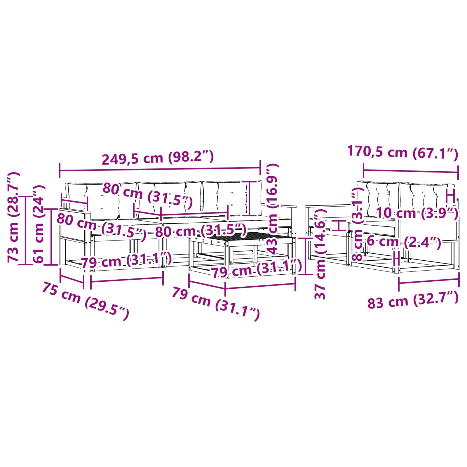 Set vanjskih sofa 6 pcs Prirodna i antracit