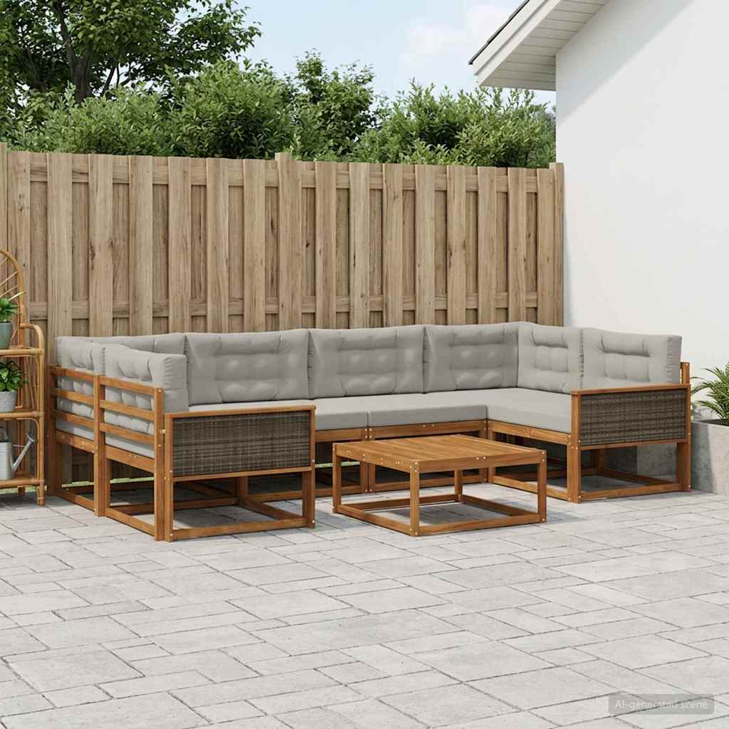 Set vanjskih sofa s jastukom 7 pcs Prirodna i Svjetlosiva