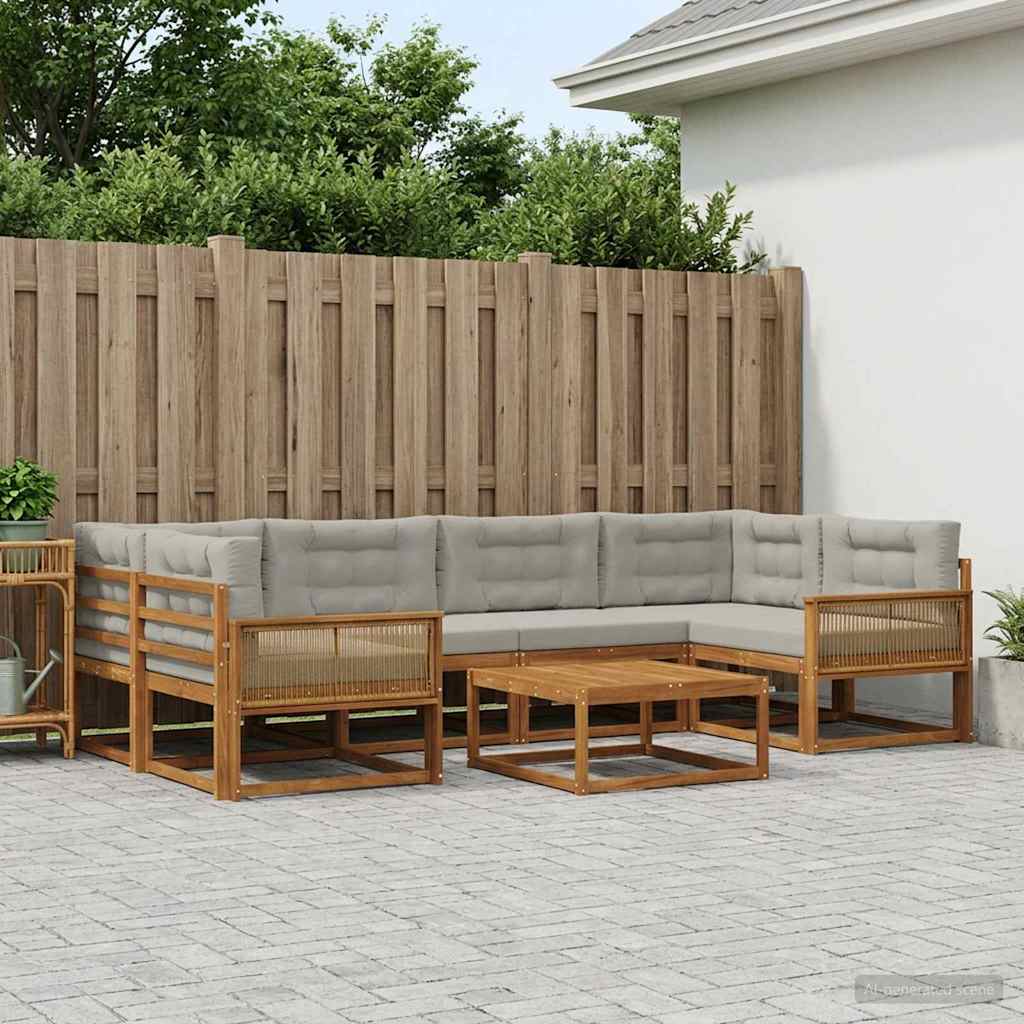 Set vanjskih sofa s jastukom 7 pcs Prirodna i Svjetlosiva